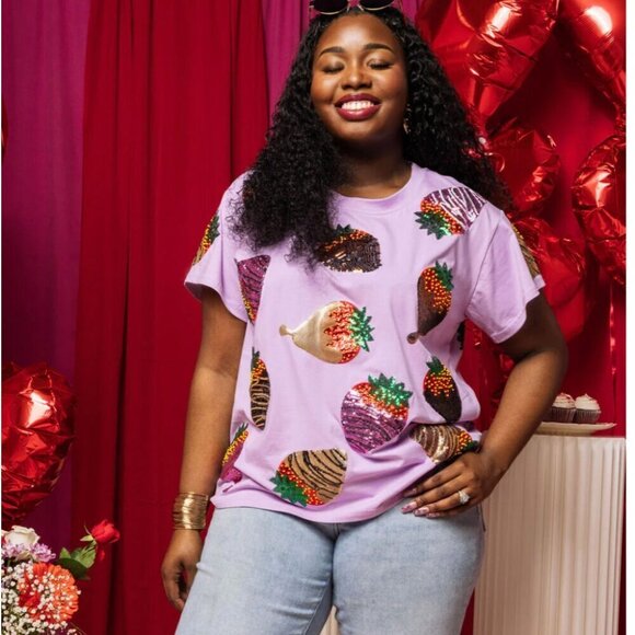 QUEEN OF SPARKLES Tops - NWT QUEEN OF SPARKLES | Purple Chocolate Covered Strawberries Tee
